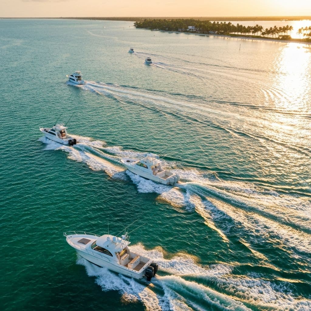 Luxury boats cruising on the Gulf of Mexico