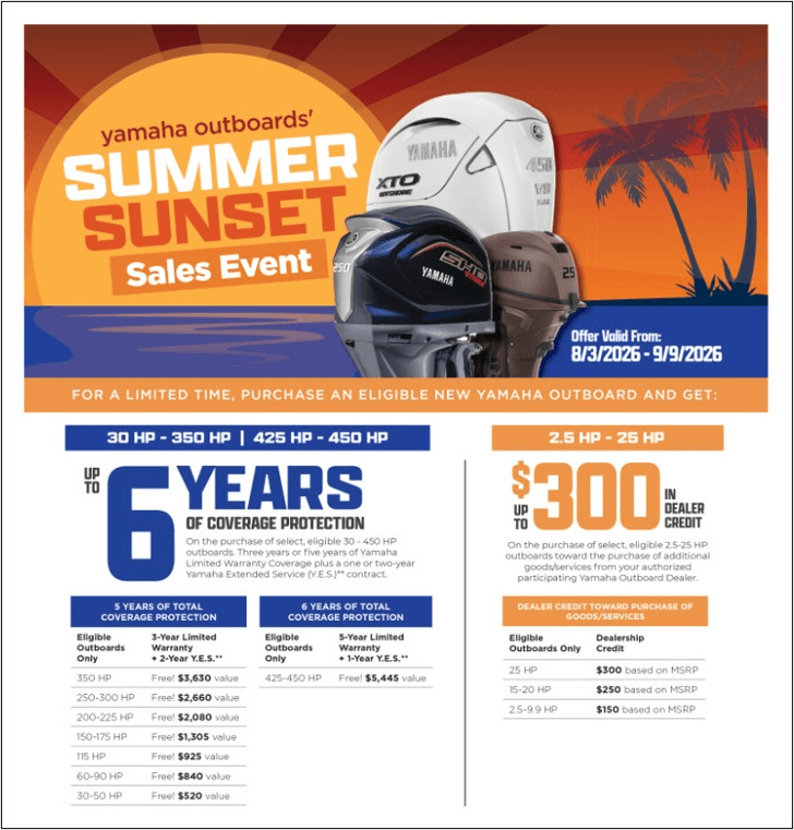 Don't Miss Yamaha's Summer Sunset Sales Event at Fish Tale Boats!
