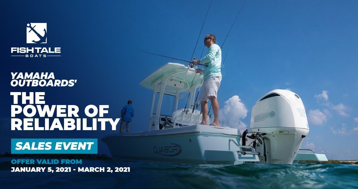 Yamaha Outboards' The Power of Reliability Sales Event. Offer valid from January 5, 2021 to March 2, 2021. For a limited time select a new, eligible Yamaha Outboard and get up to $1,500 in dealer credit or 5 years of warranty protection or 7 years of warranty protection.