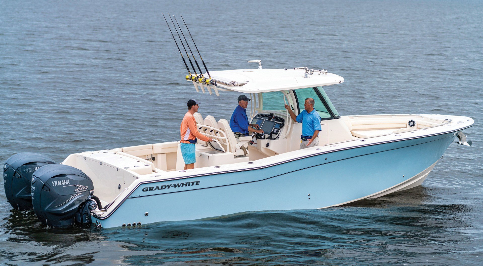Image Why Grady-White Boats Are Great for Saltwater Fishing three men on the Grady-White Canyon 336